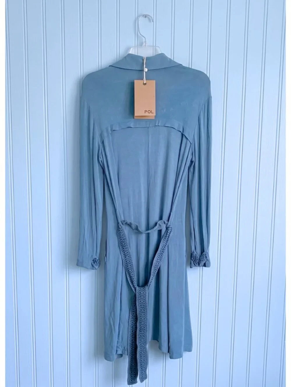 POL Lightweight Embroidered Aztec Teal Midi Trench Duster Coat Size - Small NEW - Picture 3 of 7